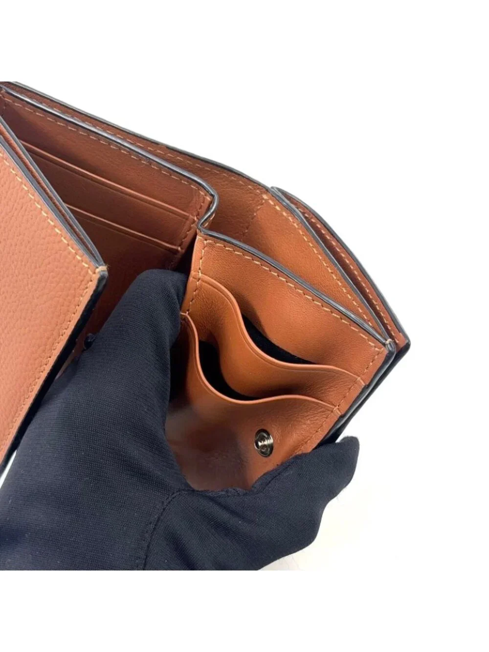 Loewe Anagram Trifold Wallet Compact Leather Brown Silver